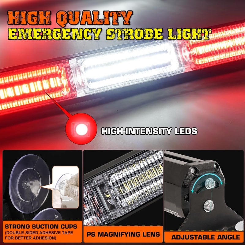 LRTER 2 in 1 Emergency Strobe Traffic Advisor Light Bar w/Remote Control Warning Hazard Safety Interior Windshield Lights for Trucks Police Law Enforcement POV Vehicles(2x17.7, Red/White) - Image 3